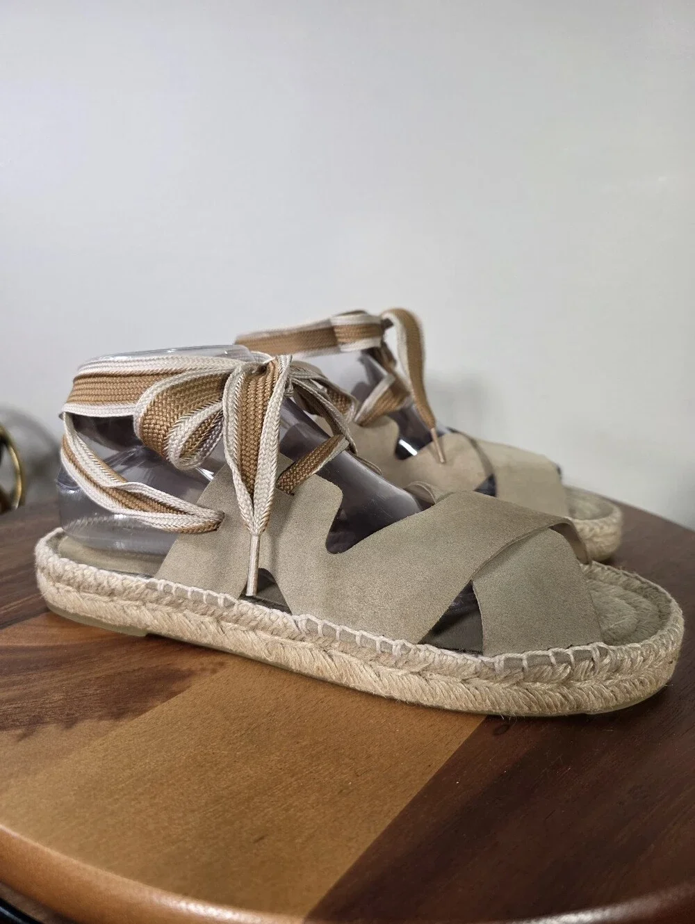 Palomitas Paloma Barcelo Aintza Suede Ribbon Wrap Espadrille Sandals Size 41